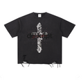 "Cracked The Code" - Snow Washed Raw-Hem Graphic T-Shirt - Men's