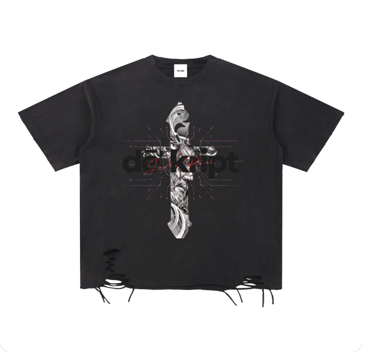"Cracked The Code" - Snow Washed Raw-Hem Graphic T-Shirt - Men's