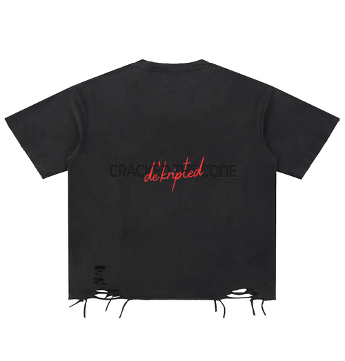 "Cracked The Code" - Snow Washed Raw-Hem Graphic T-Shirt - Men's