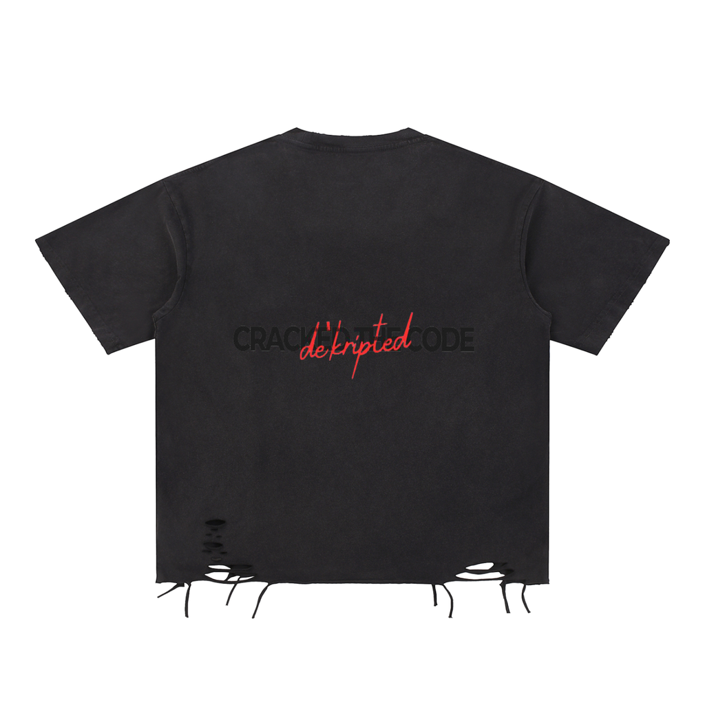 "Cracked The Code" - Snow Washed Raw-Hem Graphic T-Shirt - Men's