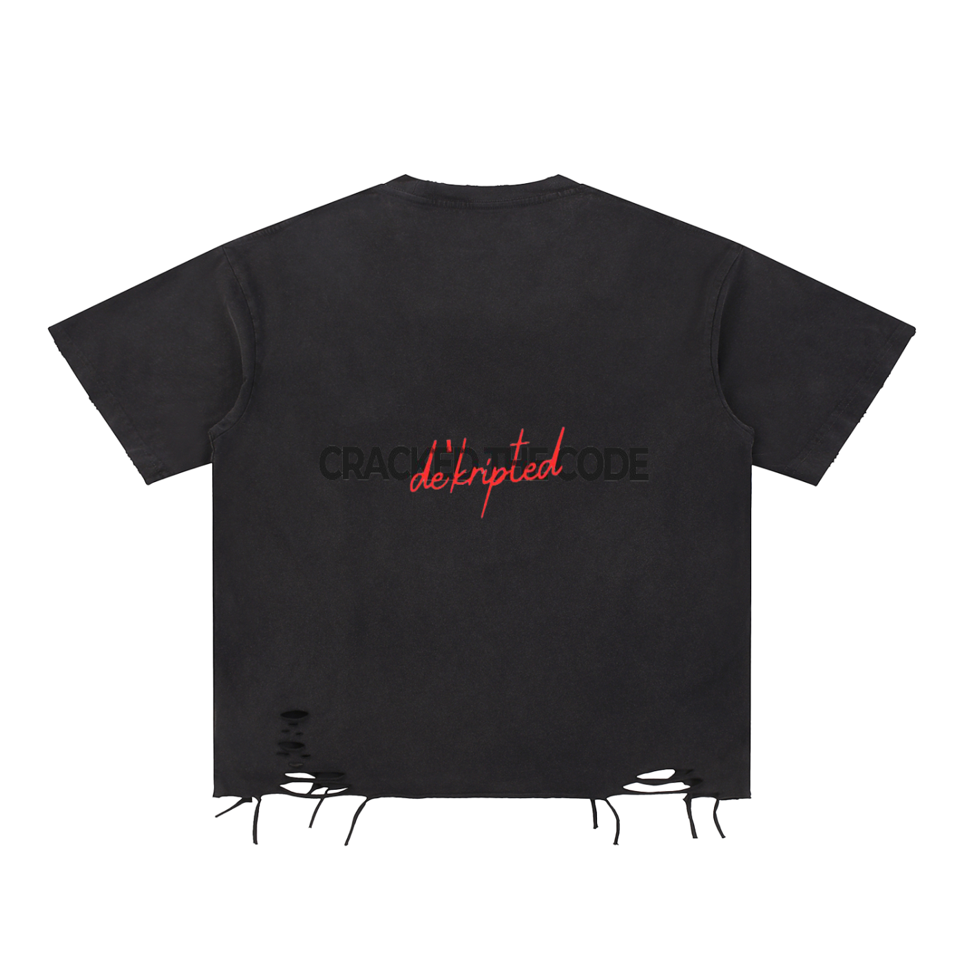 "Cracked The Code" - Snow Washed Raw-Hem Graphic T-Shirt - Men's