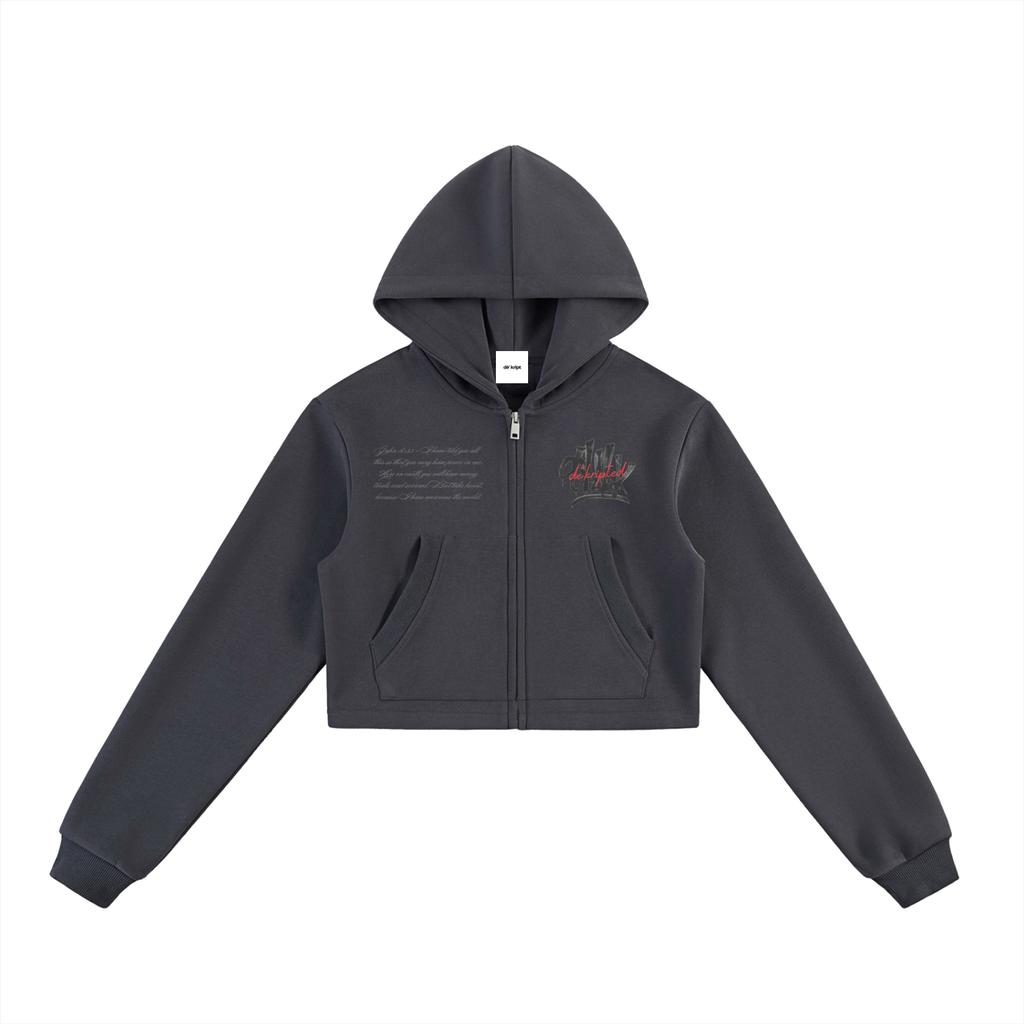 "Stack" Cropped Zip-Up Hoodie