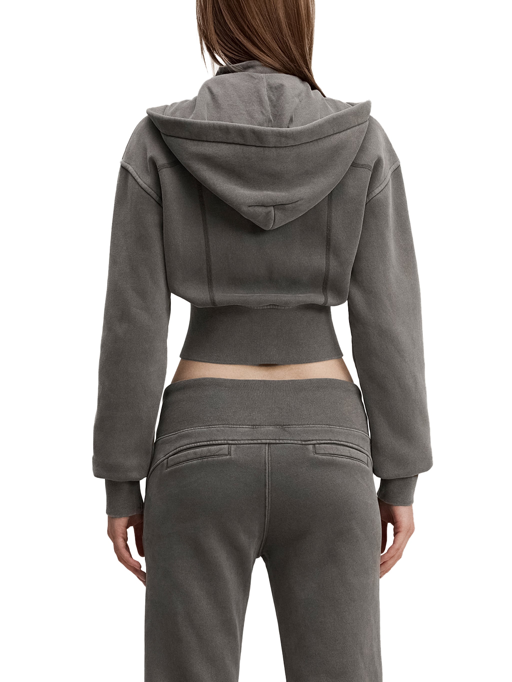 Vintage Washed Cropped Fleece Hoodie - Grey