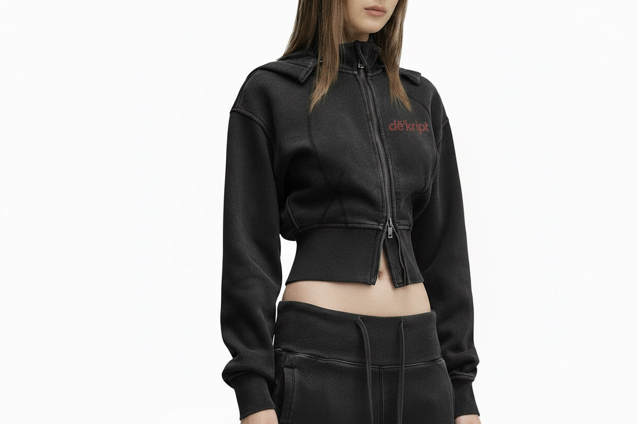 Vintage Washed Cropped Fleece Hoodie